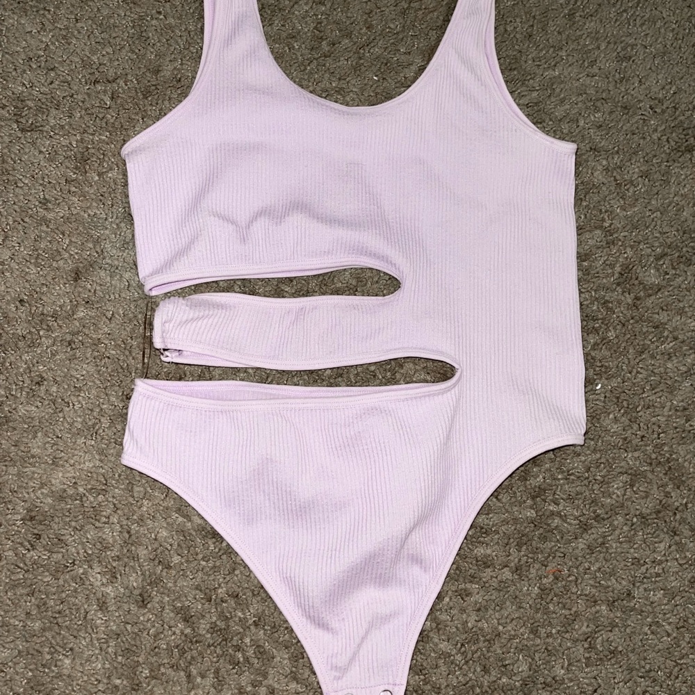 light purple cutout body suit